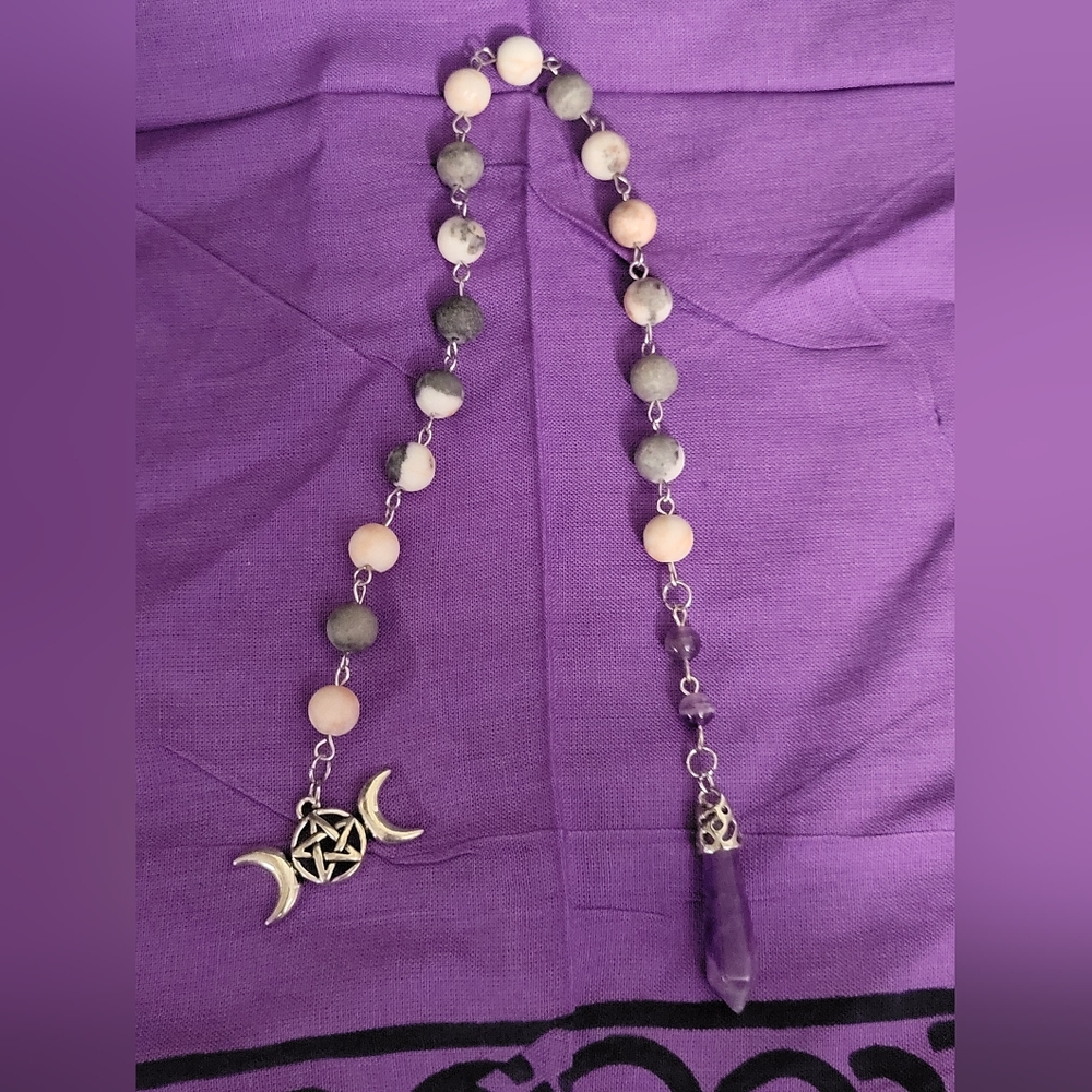 Triple Moon Pentacle Pendulum with Amethyst Point